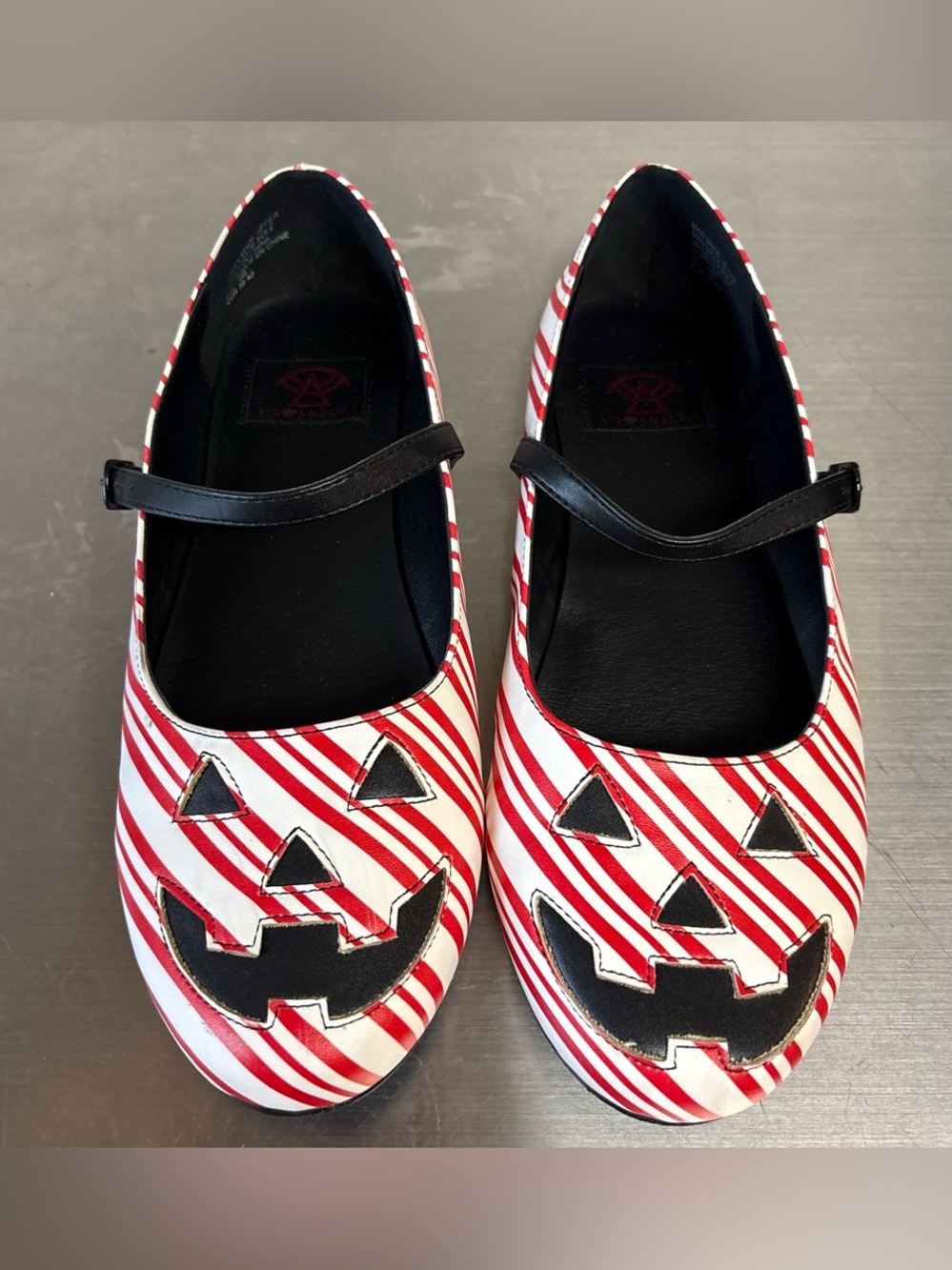 Strange Cvlt Red & White Striped Pumpkin Mary Jane Shoes❤️